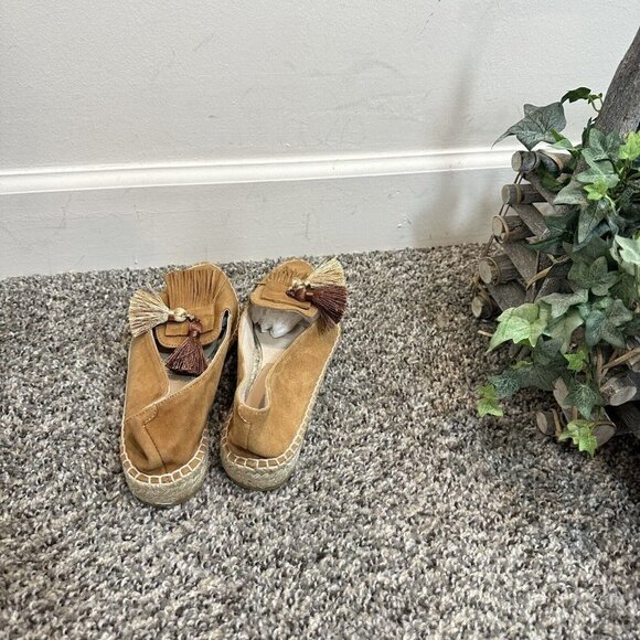 CARMEN SAIZ Camel Brown Suede Pointed Toe Espadrille Flat Shoes 36 US 6 New - Picture 4 of 6